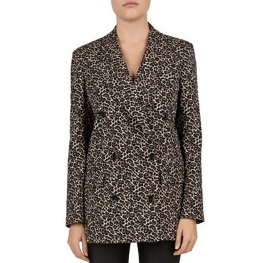 THE KOOPLES Black Pepper Leopard-Print Blazer 2 (Medium) Long Jacket EUC A4